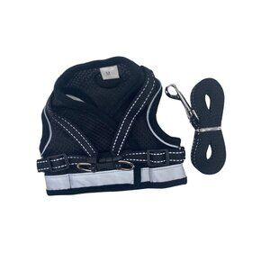 Pet Harness & Leash Set Adjustable Reflective Black‎ & Gray Safety Vest Size M